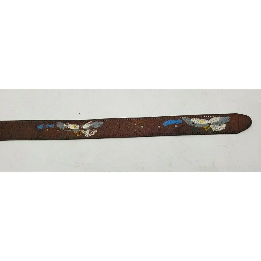 Vintage Leather Hand Tooled Belt  40 Hand Painted Eagles California Mountains